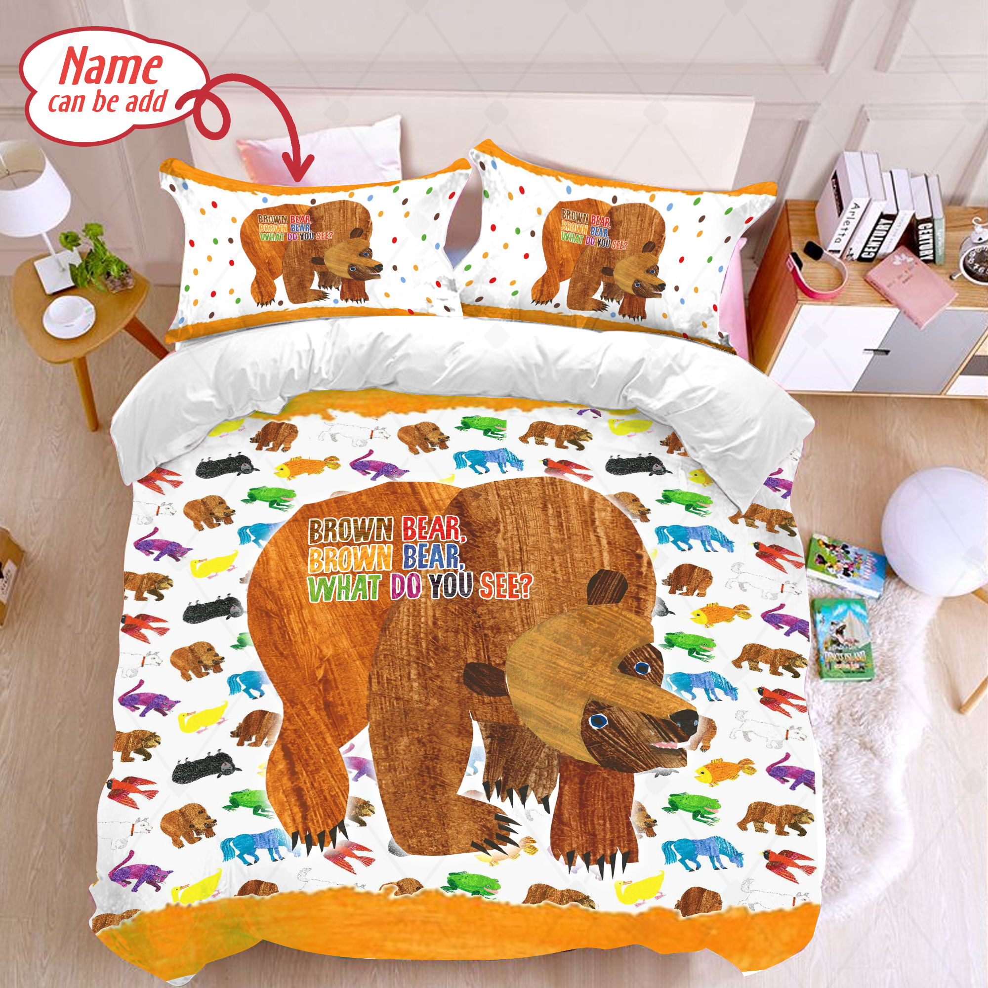 Personalized Eric Brown Bear Bedding Set Brown Bear Duvet Cover And Pillowcase Brown Bear Fleece Blanket Eric Carle Fan Gifts